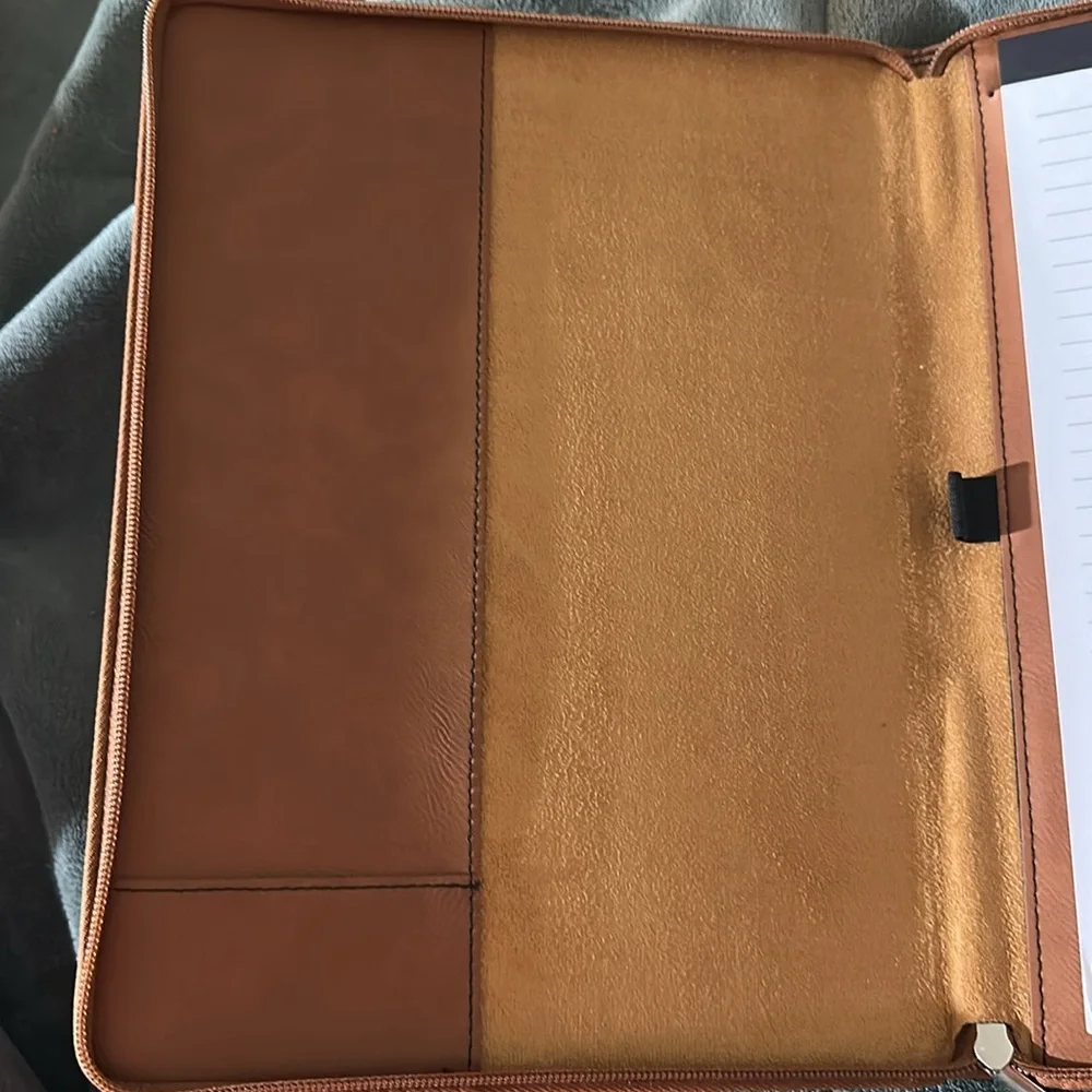 Tan Leather Monogrammed Portfolio